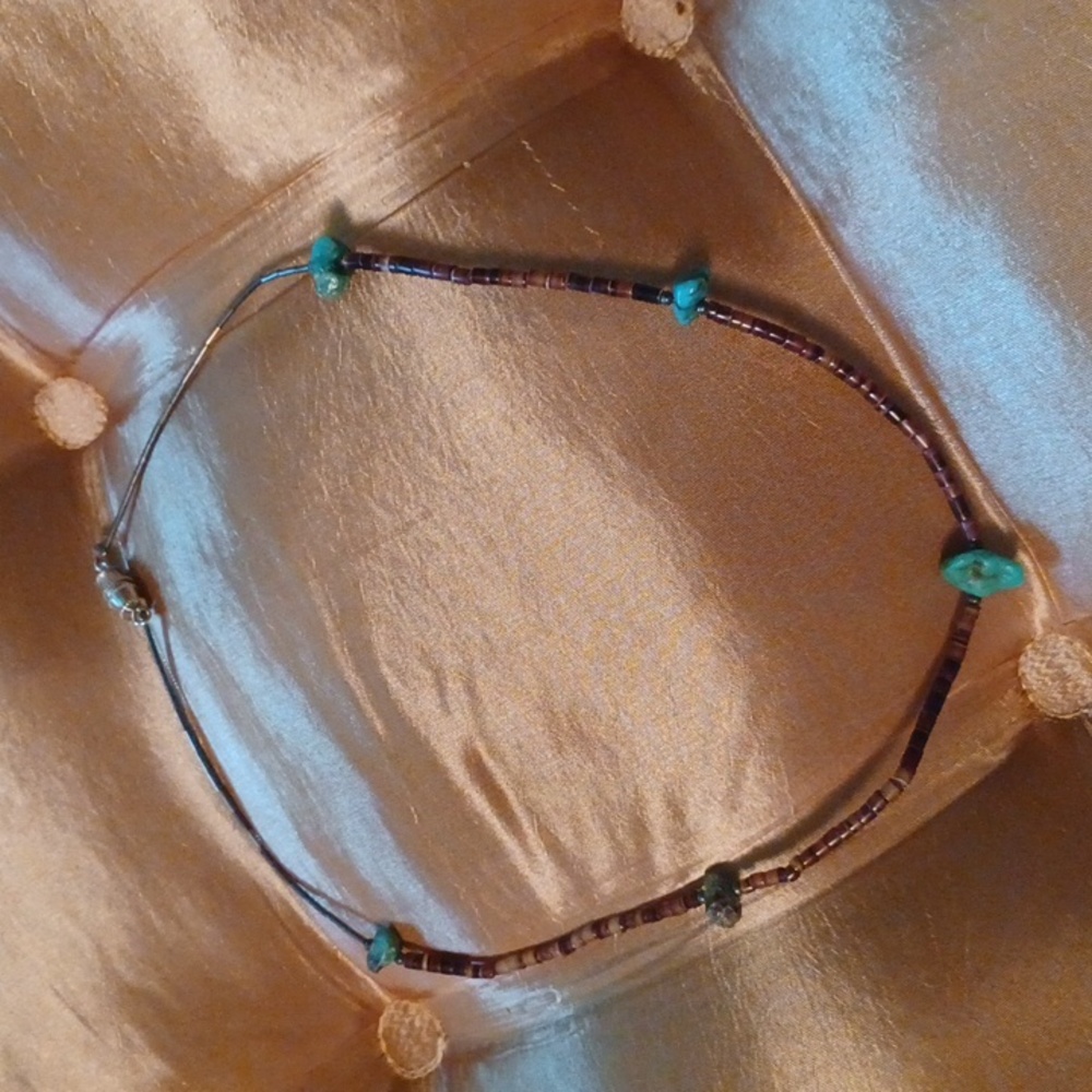 Necklace with polished  turquoise (not sure if real)beads